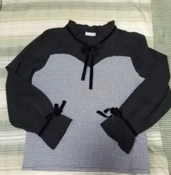 axes 袖シフォン チェック柄リボン付きブラウス