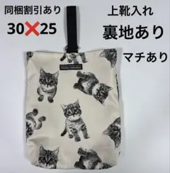 No.46上靴入れ、シューズケース猫ちゃん柄 裏地あり名前シール付き