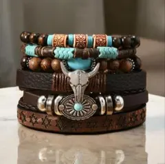 ターコイズ ブレスレット インディアンジュエリー アメカジ ウエスタン レザー