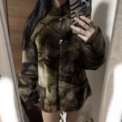 動物模様ファーコート ボタン付き