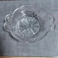 クリアガラス スカラップボウル 花柄