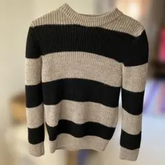 イングランド製　GLOVERALL 長袖ニットセーター 黒とベージュボーダー