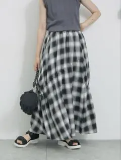 ★Samansa Mos2 blue★オンブレチェックドロストギャザースカート