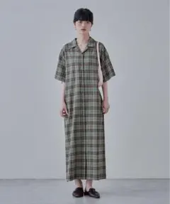 【新品タグ付】 etoll ロングチェックシャツワンピース オリーブのサムネイル