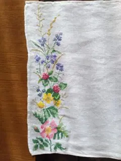 花柄刺繍リネンランチョンマットハンドメイドビンテージ