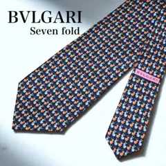 【未使用級】 BVLGARI ブルガリ ネクタイ 総柄 ネイビー セッテピエゲ