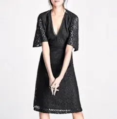 ZARA WOMAN ブラック 花柄 総レース Vネック ドレス ワンピース S