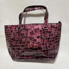 y032413 COCCO FIORE ハンドバッグ　クロコダイル　ロゴ　光沢