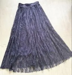 【GU】レースロングスカート プリーツスカート　パープル　Sサイズ