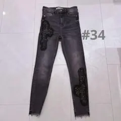 未使用　ZARA ハイウエストスキニージーンズ ブラックデニム スパンコール