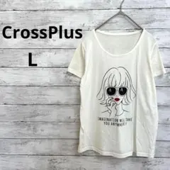 【クロスプラス】半袖Tシャツ（L）プリント　イラスト　オフホワイト　オシャレ✨のサムネイル
