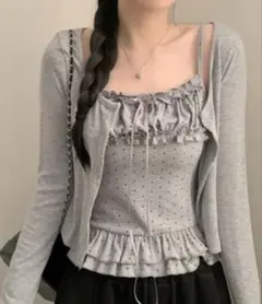 VIVIDLADY ドットフリルキャミソール×ショートカーディガン アンサンブルのサムネイル