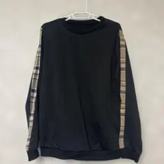 ブラック チェック柄袖 トレーナー