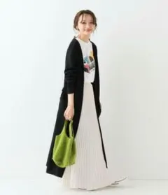 スローブイエナ ワッフルロングカーディガン　ブラック　IENA