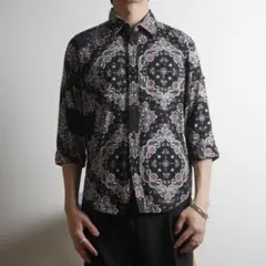 291295=HOMME ペイズリー柄長袖シャツ ネイビー/AZ5