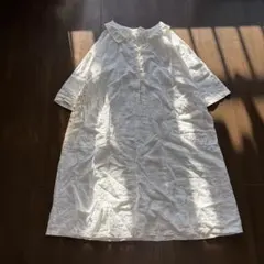 石見銀山 根々 ドット 刺繍ワンピース リネン 麻 ホワイト - メルカリ