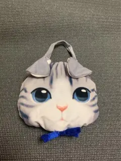 猫 顔 ミニバッグ ポーチ ハンドバッグ ねこ ふわふわ 水玉 裏地付き