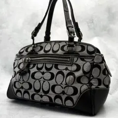 COACH コーチ ハンドバッグ キャンバス レザー ブラック シグネチャー
