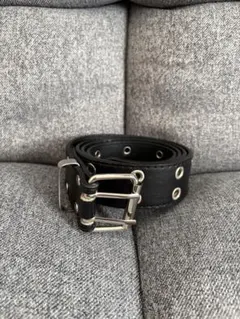 レザー 黒 ベルト 二重バックル穴あき