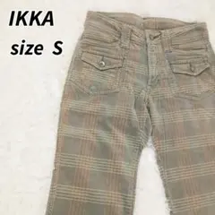 ikka イッカ ストレッチコーデュロイパンツ フレア S グリーン チェック柄のサムネイル