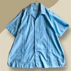 【インポート　古着】メンズ　キューバシャツ　水色 4ポケット 半袖　開襟