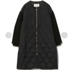 キルティング 袖切替コート ブラック