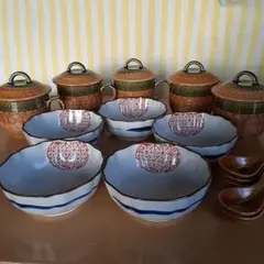 三洋陶器　フリーカップ　茶碗蒸しの器　/ 赤絵　小鉢　　　各5点ずつ