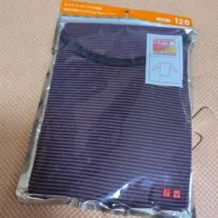HEATTECH UネックＴ（九分袖）紫・ボーダー 120