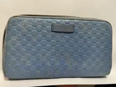 GUCCI 青 レザー 長財布 GGパターン