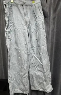 パールつき　ワイドデニム