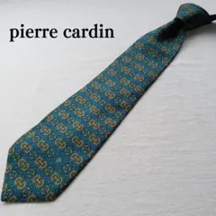 ピエールカルダン ネクタイ 緑×金 ロゴ総柄 シルク素材 人気【n5441】