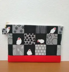 文鳥　ポーチ　ハンドメイド　白文鳥　北欧風　レッド　フラットポーチ
