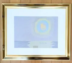 月と海 色鉛筆画 ゴールドフレーム 額縁