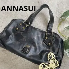 【ANNASUI】アナスイ蝶チャーム付き黒レザーハンドバッグ