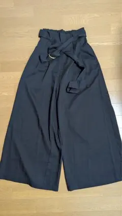 ブラックワイドパンツ ウエストリボン付き