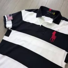 【極美品】ラルフローレン ビッグポニー 星条旗 ポロシャツ 太ボーダー XL★