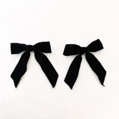 ベロアリボン ヘアクリップ ブラック 2本セット ヘアアクセサリー 大人可愛い
