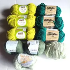 毛糸⑩　グリーン系　　まとめ売り　ウール100%　DAISO　モヘヤ　半端など