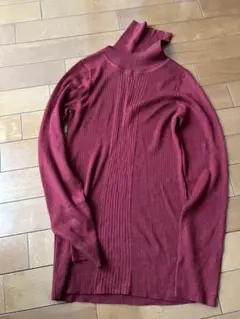 キャトルセゾン　リブ編みタートルネックセーター バーガンディ フリーサイズ
