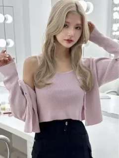 ショート丈カーディガンXキャミソールニットアンサンブル dr404