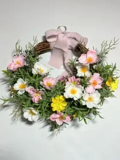 かわいいコスモスフラワーリース （造花）✳︎玄関リース✳︎壁掛けリース ✳︎プレゼント