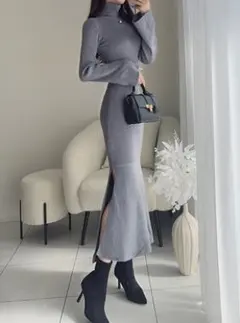 GRLフレアスリーブマーメイドニットワンピース