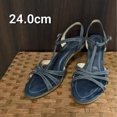 銀座かねまつ ストラップサンダル ネイビー 24.0cm