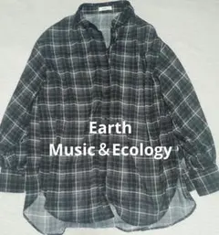 earth music&ecology チェック柄 長袖シャツ ブラック