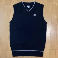 美品 adidas アディダス ニット ベスト ロゴ 刺繍 Vネック Mサイズ