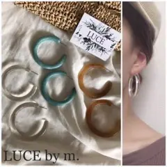 162 再販 大ぶり フープ リング ピアス クリア ブルー キャメル マーブルのサムネイル