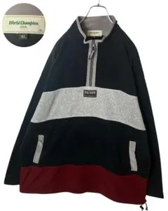 90s古着マルチカラーハーフジッププルオーバーフリースブルゾンビッグサイズ