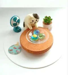 No860猫置物　ミニチュア和菓子　フルーツ水ようかん　ミニチュアフード