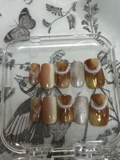 No.9 ネイルチップセット ベージュ ブラウン シルバー