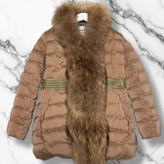 美麗品✨タトラス TATRAS ファー ダウン ロングコート ブラウン 総ロゴのサムネイル